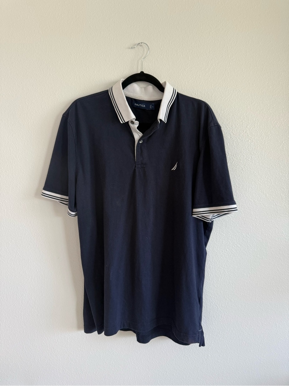 Nautica Men's Navy Polo with White Trim and Embroidered Logo